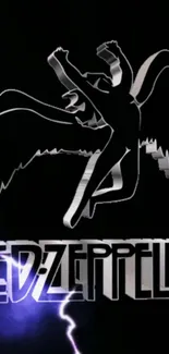 Led Zeppelin wallpaper with winged figure and logo on black background.