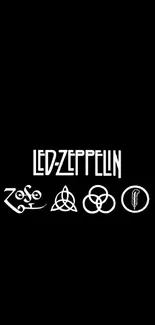 Minimalist Led Zeppelin wallpaper with symbols on black background.