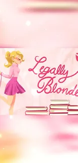 Legally Blonde illustration with pink hues, chic lettering, and books stack.