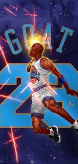 Legendary basketball player art with vibrant colors.