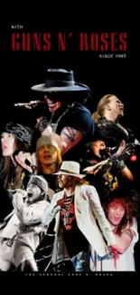 Collage of a legendary rock band with vibrant performance moments on a black background.