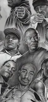 Black and white hip hop legends wallpaper art for mobile phones.