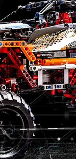 LEGO Technic Monster Truck with vibrant colors on a dark background.