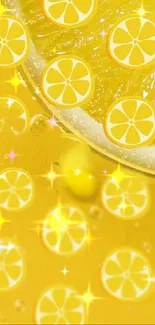 Vibrant lemon-themed wallpaper with sparkles in bright yellow tones.