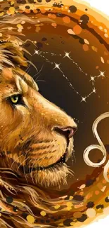 Vibrant Leo zodiac lion with celestial background.