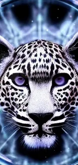 Leopard with neon effects in digital art wallpaper.