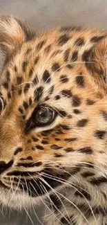 Realistic leopard cub art wallpaper with detailed brushwork.