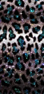 Teal glitter leopard print phone wallpaper.