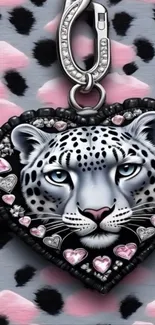 Leopard heart design with pink accents.