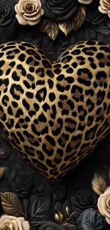 Leopard print heart wallpaper with floral design.