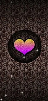 Colorful heart over leopard print background wallpaper.