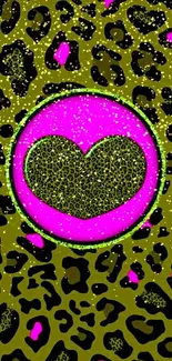 Leopard print heart on pink background wallpaper.