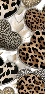 Leopard pattern hearts wallpaper design.