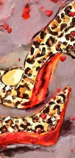 Leopard print high heels art with vibrant red accents.