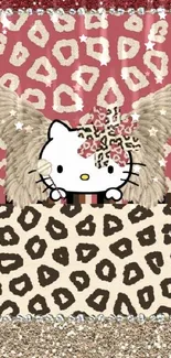 Cute kitty with leopard print mobile wallpaper.