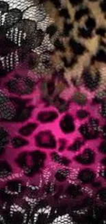 Dark pink and beige leopard lace wallpaper