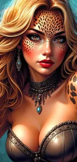 Fantasy art wallpaper of a leopard-inspired woman.