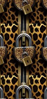 Leopard pattern wallpaper with metallic locks and zippers