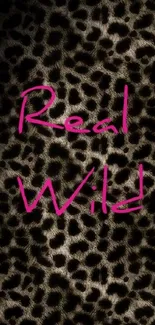 Leopard print wallpaper with pink text.