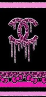 Leopard pink dripping logo on black background wallpaper.