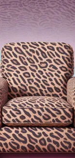 Leopard print chair on pink and purple background wallpaper.