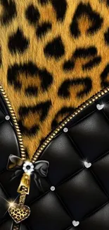 Leopard print with black leather and sparkle accents wallpaper.