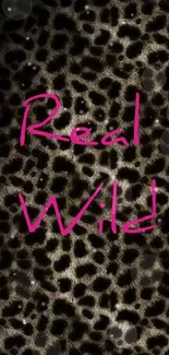 Leopard print wallpaper with pink text.