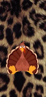 Cartoon turkey on leopard print background