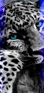 Leopard mobile wallpaper with blue highlights.