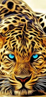 Leopard with intense blue eyes on cream background