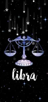 Libra zodiac mobile wallpaper with cosmic balance against a starry background.