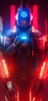 Futuristic neon soldier with red and blue lights, perfect for sci-fi fans.