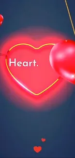 Neon heart and red balloons wallpaper.