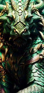 Mobile wallpaper featuring a vibrant green dragon with intricate scales and fierce eyes.