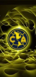 Club America emblem with vibrant abstract background.