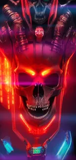 Futuristic neon skull art with vibrant colors.