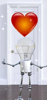 Lightbulb character with heart and sparkles wallpaper design.