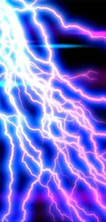 Electrifying blue and pink lightning on dark background.