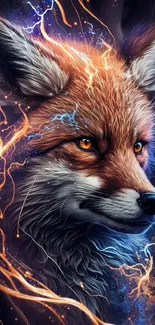 Electrifying fox with lightning design in vibrant colors for mobile wallpaper.