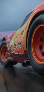 Dynamic image of Lightning McQueen racing with vibrant colors.