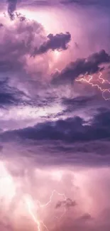 Vibrant purple lightning storm mobile wallpaper with dramatic clouds.