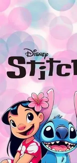 Lilo and Stitch cartoon wallpaper with pink background.