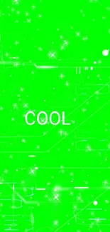 Lime green wallpaper with sparkles and the word 'COOL' in the center.