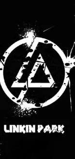 Linkin Park logo on black background, edgy monochrome wallpaper.