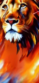 Fiery digital art of a lion with vibrant colors.