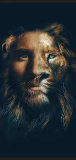 Lion and human face fusion artwork for mobile wallpaper.