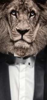 Lion in tuxedo, blending elegance and wild style, mobile wallpaper.