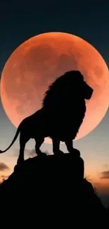 Lion silhouette with a full moon backdrop, creating a majestic scene.