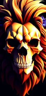 Lion skull with fiery orange mane wallpaper