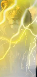 Lion with yellow lightning on mobile wallpaper.